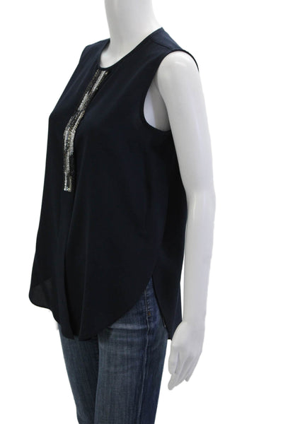 Vince Camuto Womens Sleeveless Round Neck Dark Blue Polyester Blouse Size S