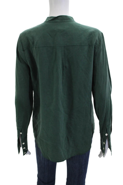 J Crew Womens Green Silk Mock Neck Button Up Long Sleeve Top Size S