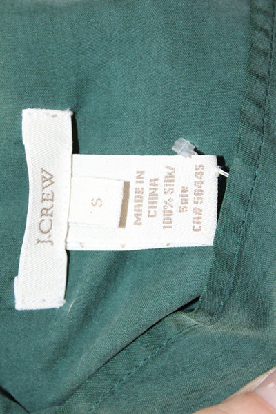 J Crew Womens Green Silk Mock Neck Button Up Long Sleeve Top Size S