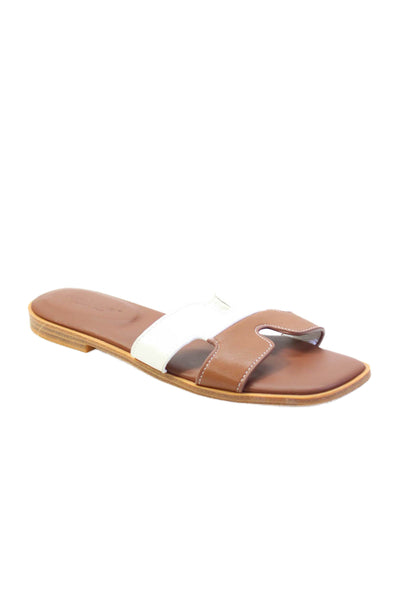 Project Cloud Womens Two Toned Cut Out Slide Sandals Brown White Leather Size 8M