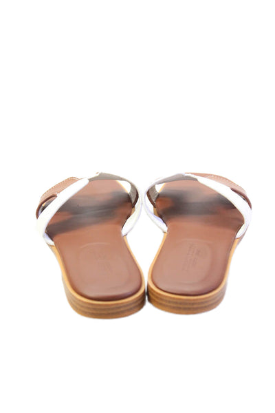 Project Cloud Womens Two Toned Cut Out Slide Sandals Brown White Leather Size 8M