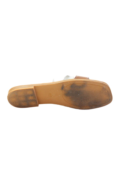 Project Cloud Womens Two Toned Cut Out Slide Sandals Brown White Leather Size 8M