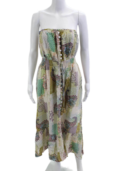 Dress Forum Women Maxi Sundress Beige Paisley Rayon Sleeveless Bohemian Size S