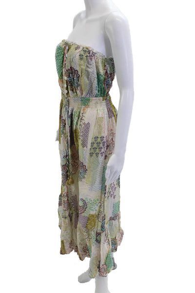 Dress Forum Women Maxi Sundress Beige Paisley Rayon Sleeveless Bohemian Size S