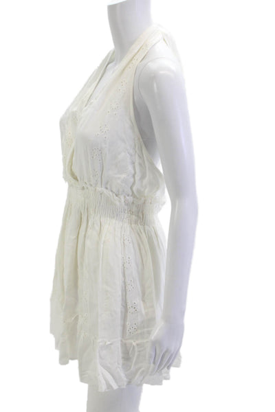 Ocean Drive Women Mini Sundress White Tie Sleeveless Rayon Beach Size M