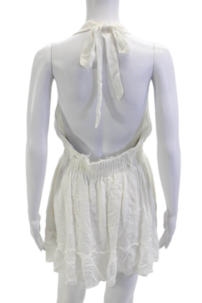 Ocean Drive Women Mini Sundress White Tie Sleeveless Rayon Beach Size M