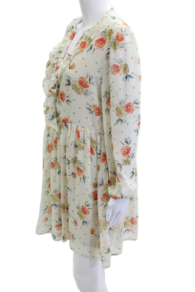 Dress Forum Womens A-Line Fit Flare Beige Floral V Neck Dress Size S