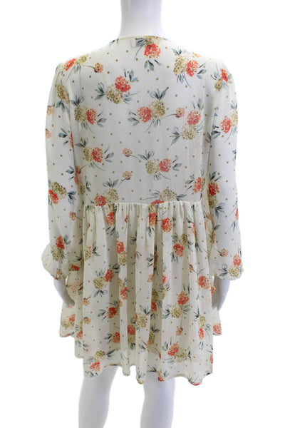 Dress Forum Womens A-Line Fit Flare Beige Floral V Neck Dress Size S