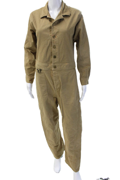 The Only Jane Women Coverall Jumpsuit Long Sleeve Collared Beige Size 6