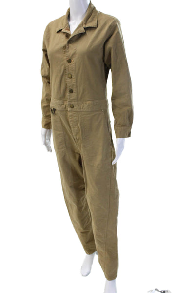 The Only Jane Women Coverall Jumpsuit Long Sleeve Collared Beige Size 6