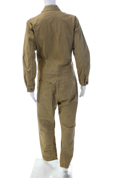 The Only Jane Women Coverall Jumpsuit Long Sleeve Collared Beige Size 6