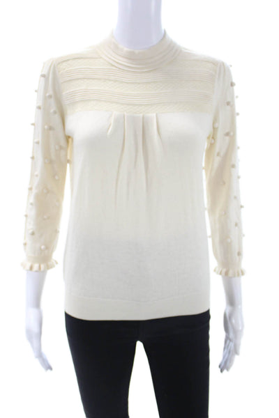 RED Valentino Womens Pullover Beige Mock Neck 3/4 Sleeve Cotton Blend Size S