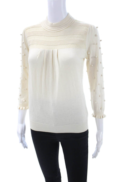 RED Valentino Womens Pullover Beige Mock Neck 3/4 Sleeve Cotton Blend Size S