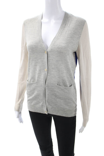 Derek Lam Unisex Cardigan Gray Cotton Blend V-Neck Button Long Sleeve Size S