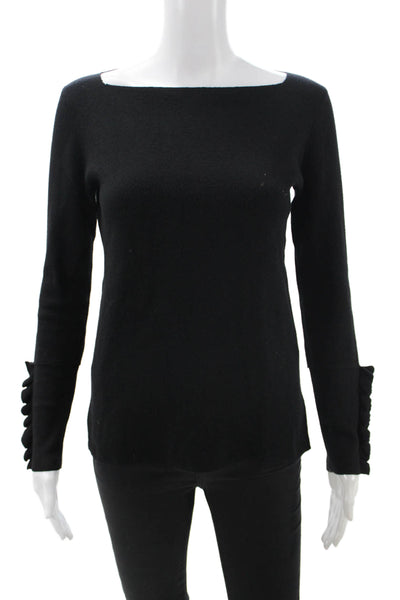 D. Exterior Unisex Black Wool Pullover Sweater Square Neck Long Sleeve Size S