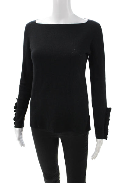 D. Exterior Unisex Black Wool Pullover Sweater Square Neck Long Sleeve Size S