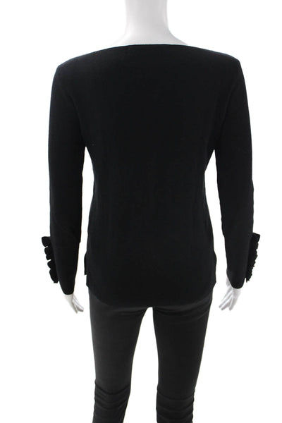 D. Exterior Unisex Black Wool Pullover Sweater Square Neck Long Sleeve Size S