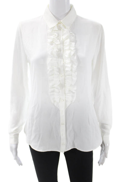 Anne Fontaine Women White Collared Long Sleeve Button Up Blouse Acetate Size 38