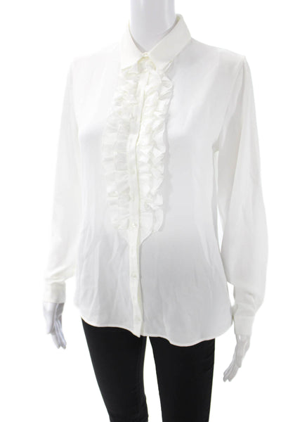 Anne Fontaine Women White Collared Long Sleeve Button Up Blouse Acetate Size 38