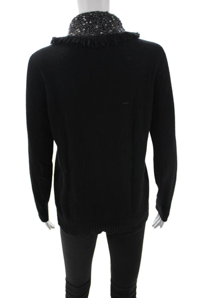 D. Exterior Unisex Pullover Black High Neck Long Sleeve Wool Blend Size S