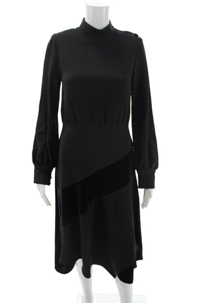 Rickie Freeman Teri Jon Women Black Aline Dress Mockneck Sleeve Midi Size 4