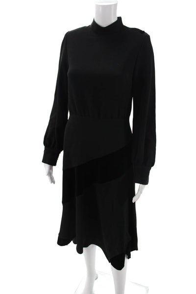 Rickie Freeman Teri Jon Women Black Aline Dress Mockneck Sleeve Midi Size 4