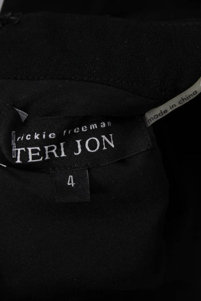 Rickie Freeman Teri Jon Women Black Aline Dress Mockneck Sleeve Midi Size 4