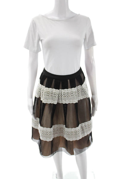 English Factory Women A-Line Pleated Skirt Black Polyester Short Size M