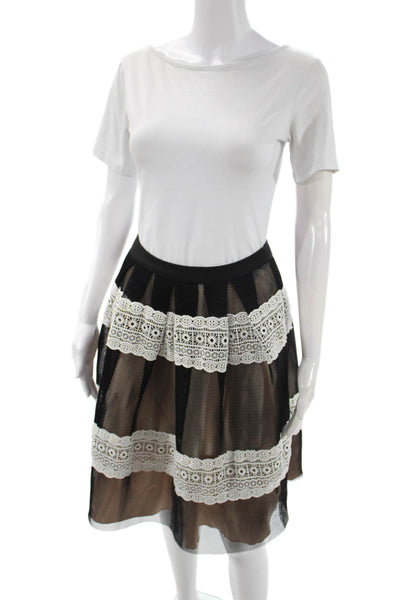English Factory Women A-Line Pleated Skirt Black Polyester Short Size M