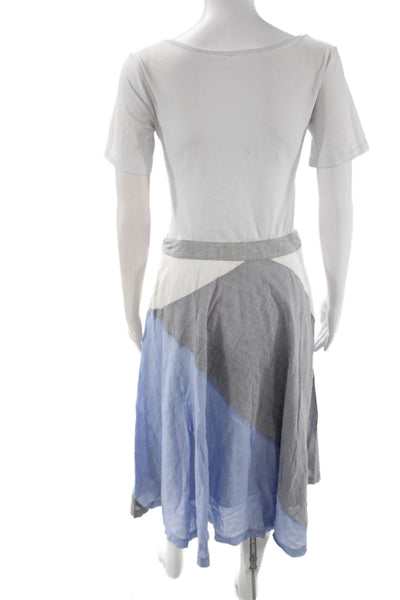 Derek Lam 10 Crosby Womens A-Line Peasant Gray Midi Skirt Cotton Blend Size S