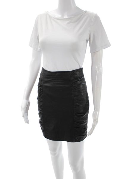 Nanette Lepore Womens Black Leather Mini Pencil Skirt Size 2