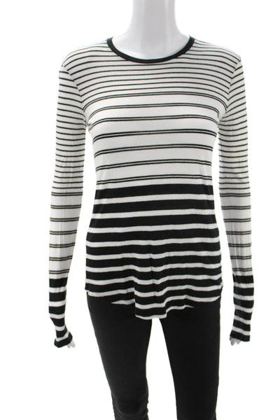 Vince Women Black Striped Jersey Crew Neck Long Sleeve T-Shirt Size 2XS