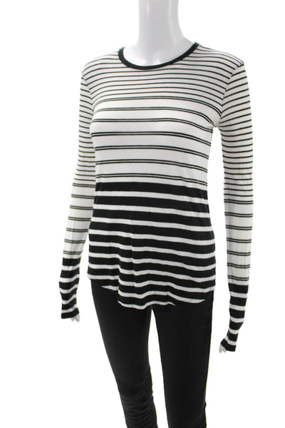 Vince Women Black Striped Jersey Crew Neck Long Sleeve T-Shirt Size 2XS