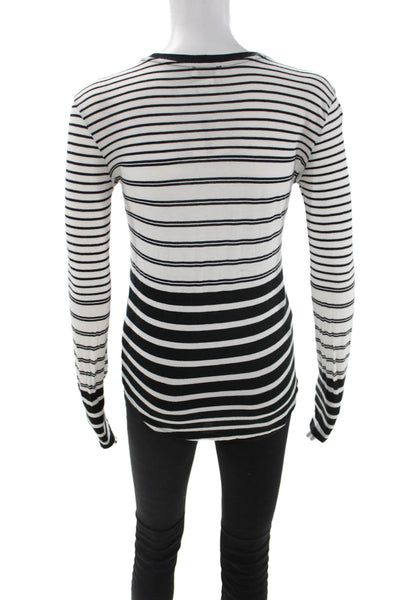 Vince Women Black Striped Jersey Crew Neck Long Sleeve T-Shirt Size 2XS
