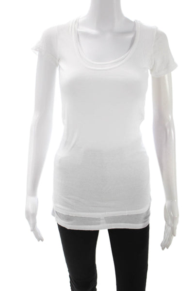 Vince Women White Basic T-Shirt Round Neck Short Sleeve Nylon Spandex Size S