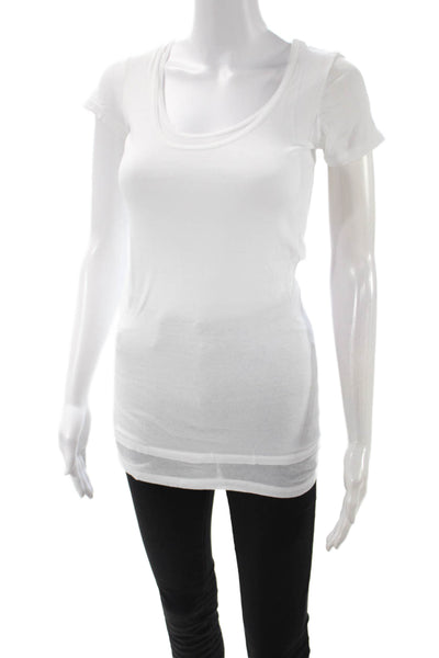 Vince Women White Basic T-Shirt Round Neck Short Sleeve Nylon Spandex Size S
