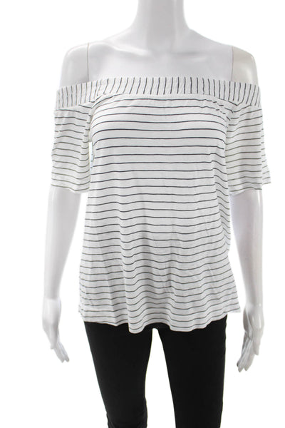 Splendid Womens White Striped Short Sleeve Basic Top Supima Cotton Modal Size S