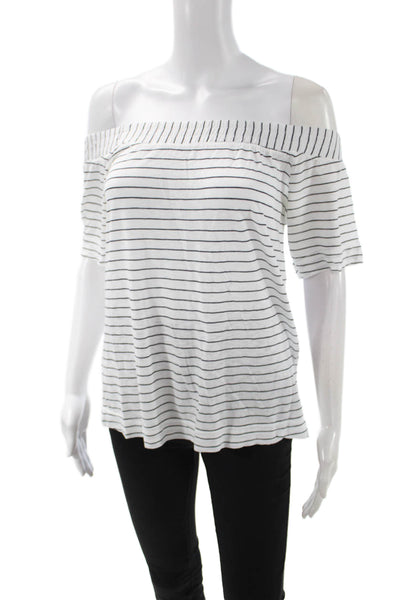 Splendid Womens White Striped Short Sleeve Basic Top Supima Cotton Modal Size S