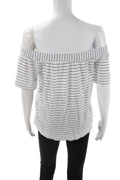 Splendid Womens White Striped Short Sleeve Basic Top Supima Cotton Modal Size S
