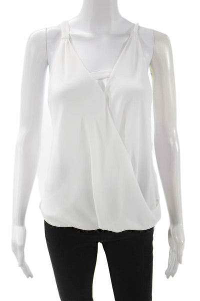 The Impeccable Pig Womens White V Neck Sleeveless Blouse 100% Polyester Size S