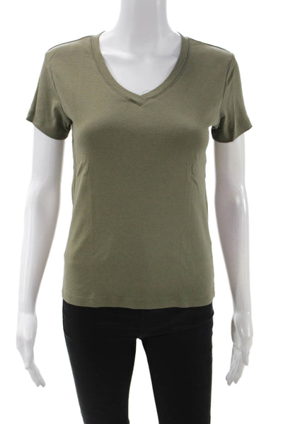 J Crew Women Green V-Neck Basic Short Sleeve T-Shirt 100% Cotton Size S