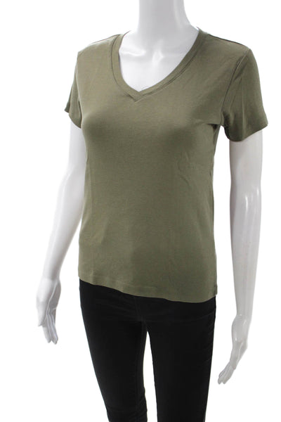 J Crew Women Green V-Neck Basic Short Sleeve T-Shirt 100% Cotton Size S