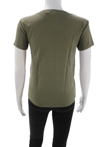 J Crew Women Green V-Neck Basic Short Sleeve T-Shirt 100% Cotton Size S