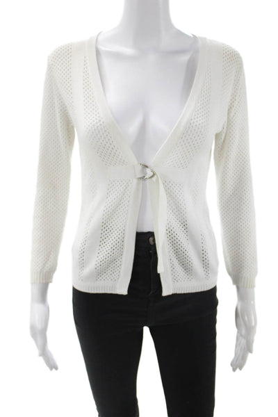 Nanette Lepore Women Cardigan V-Neck White Cotton Blend Long Sleeve Size XS