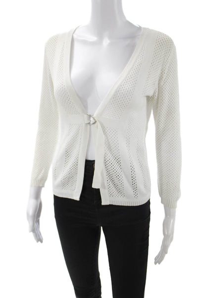 Nanette Lepore Women Cardigan V-Neck White Cotton Blend Long Sleeve Size XS