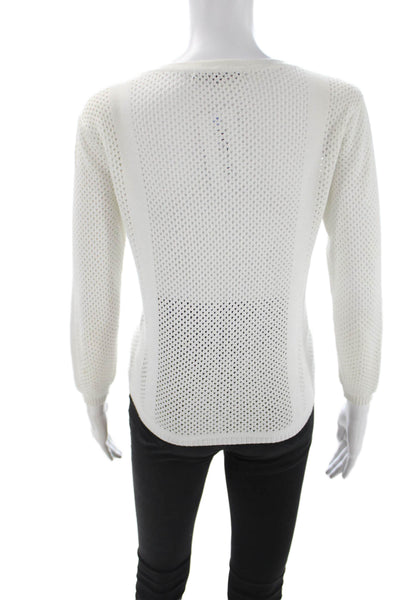 Nanette Lepore Women Cardigan V-Neck White Cotton Blend Long Sleeve Size XS