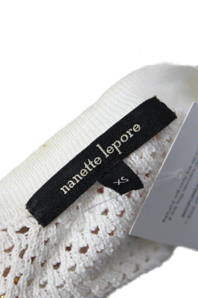 Nanette Lepore Women Cardigan V-Neck White Cotton Blend Long Sleeve Size XS