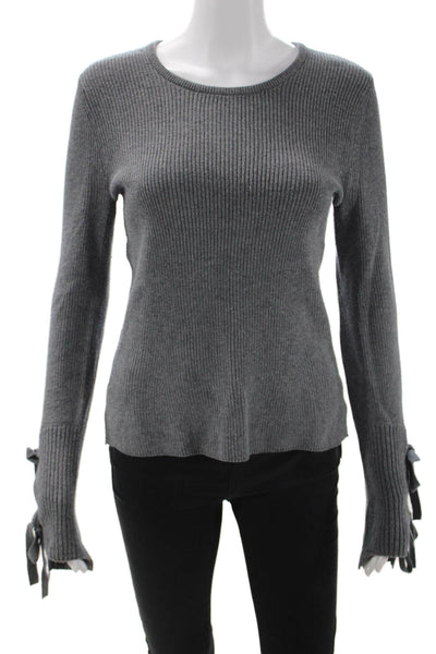 Intermix Unisex Pullover Sweater Gray Cotton Silk Tie Neck Long Sleeve Size S
