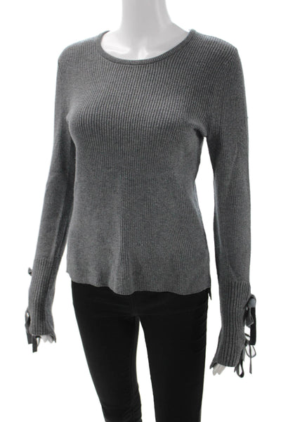 Intermix Unisex Pullover Sweater Gray Cotton Silk Tie Neck Long Sleeve Size S