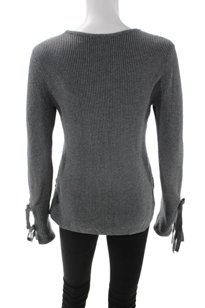 Intermix Unisex Pullover Sweater Gray Cotton Silk Tie Neck Long Sleeve Size S